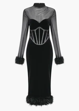 Ada Fuzzy Trim Velvet Dress