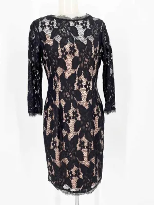 Adrianna Papell Women's Black/Beige 3/4 Sleeve Lace Bodycon Date Night Dress
