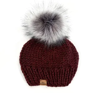 Adult Solid Knit Pom Hat | Burgundy/Maroon