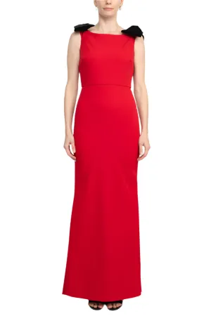Alberto Makali Boat Neck Sleeveless Bow Shoulder Detail Zipper Back Solid Bodycon Scuba Gown