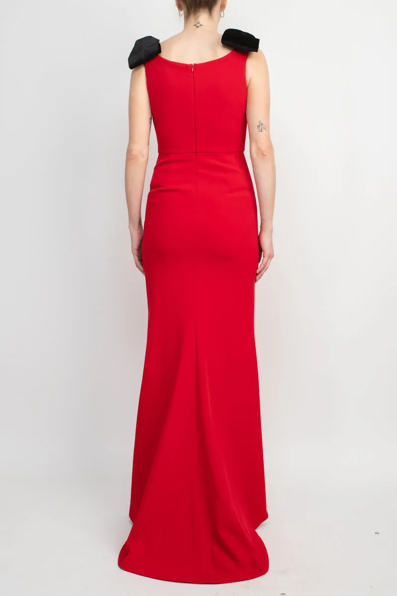Alberto Makali Boat Neck Sleeveless Bow Shoulder Detail Zipper Back Solid Bodycon Scuba Gown