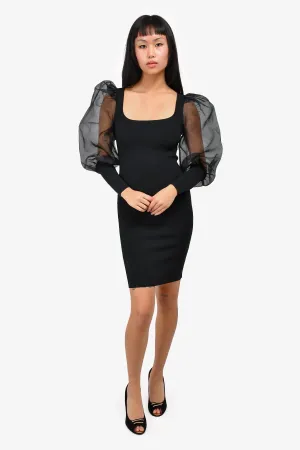 Alice   Olivia Black Sheer Sleeve Bodycon Dress Size S