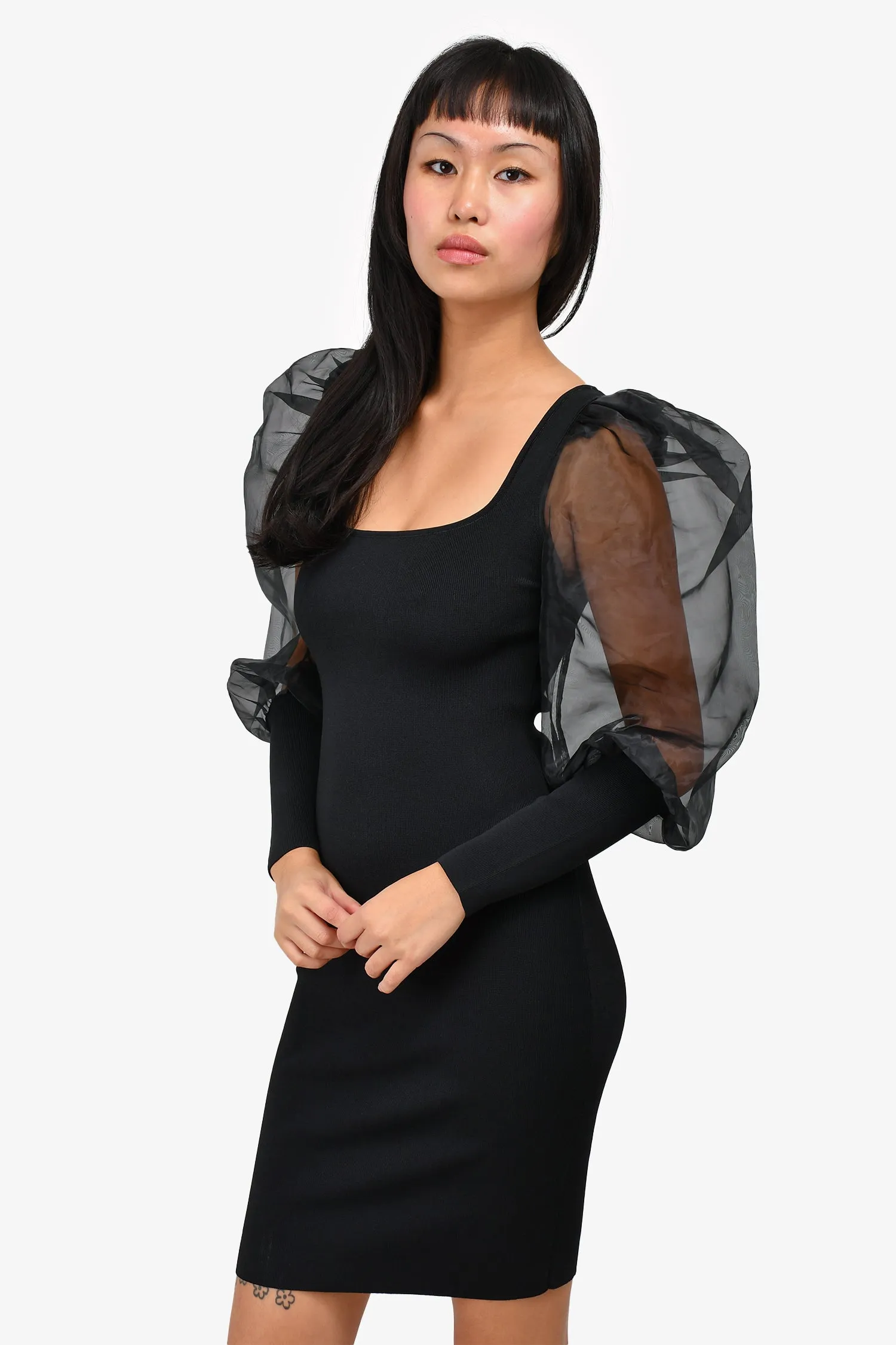 Alice   Olivia Black Sheer Sleeve Bodycon Dress Size S
