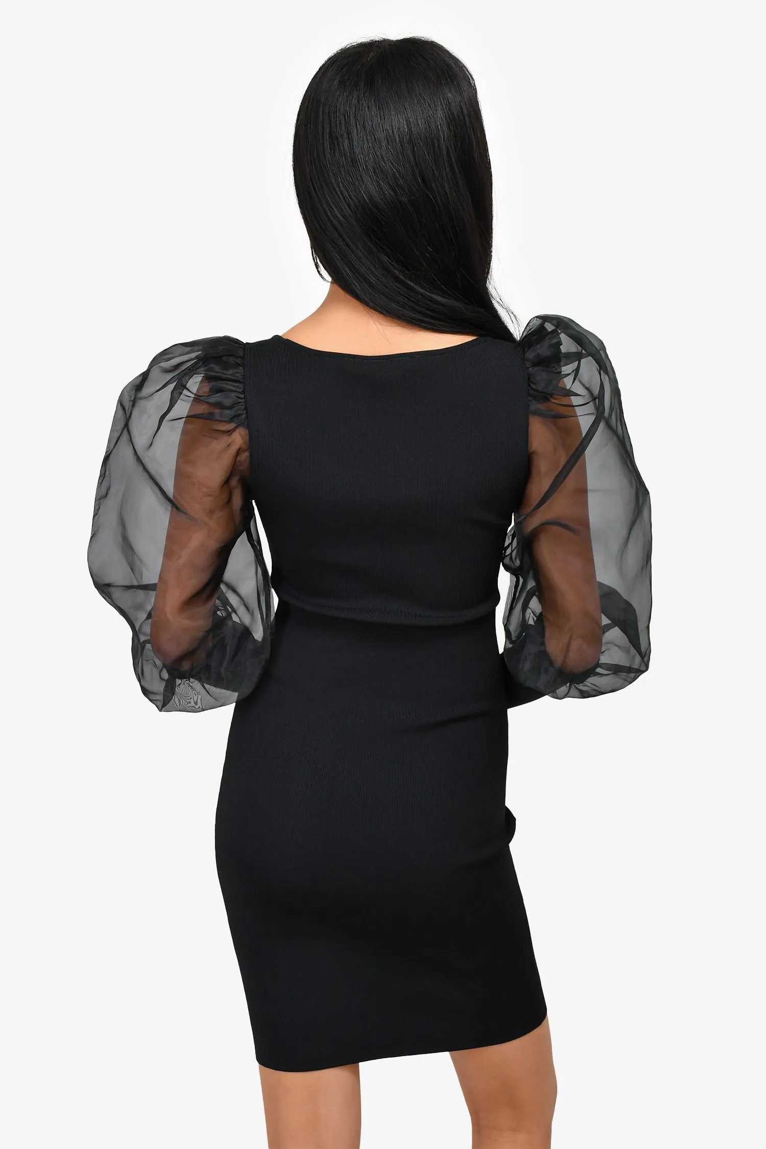 Alice   Olivia Black Sheer Sleeve Bodycon Dress Size S