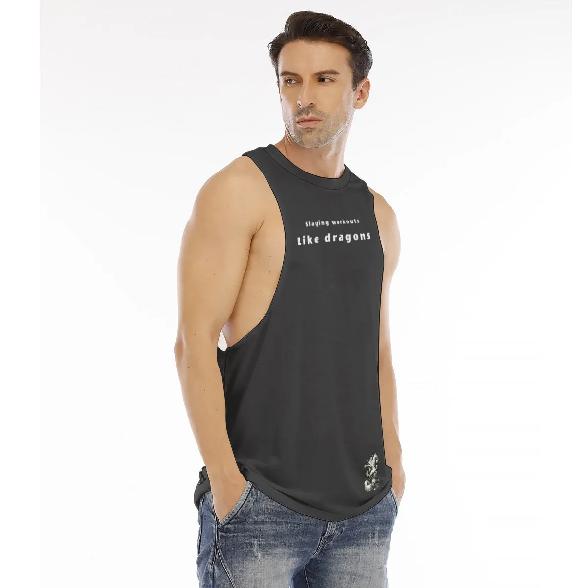 All-Over Print Men's O-neck Long Tank Top slaying workouts like dragons