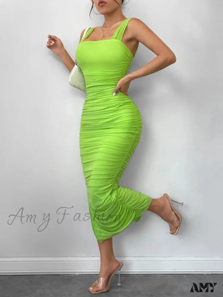 Amy Fashion - Slit Hem Mesh Bodycon Dress