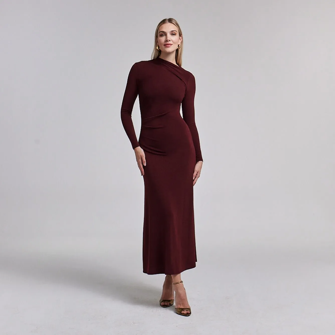 Asymmetric Neck Bodycon Maxi Dress