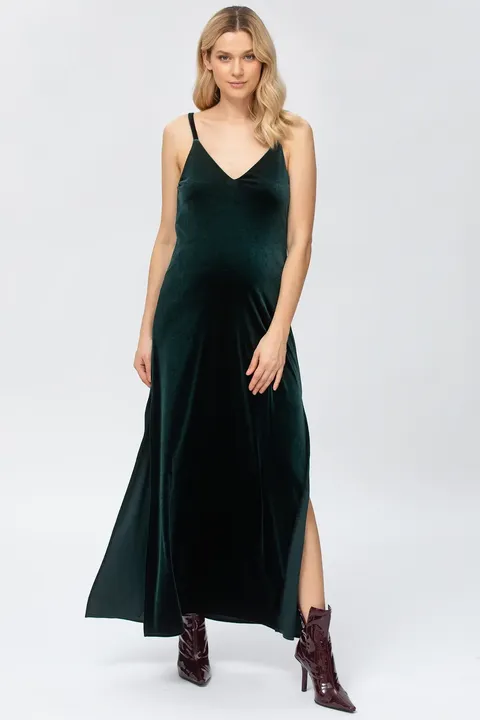 Auriga Green Maxi Maternity Dress with Side Slit
