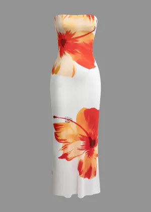 Aziza Floral Print Tube Maxi Dress