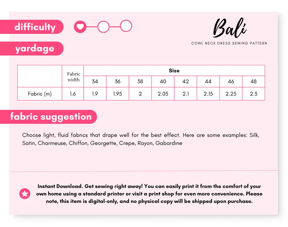 Bali Cowl Neck Dress Pattern