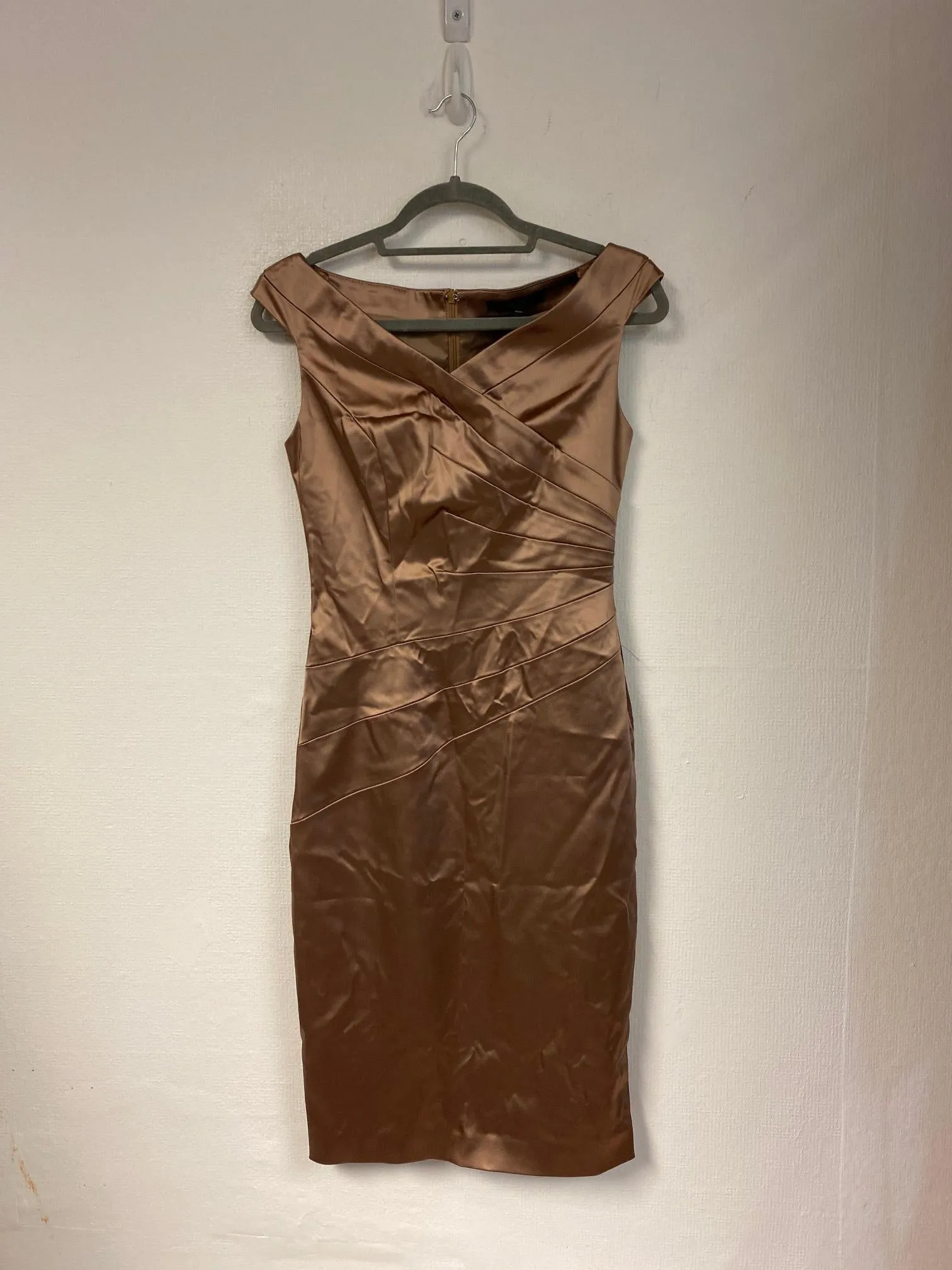 Beige / brown satin midi bodycon dress, Coast, Size 8