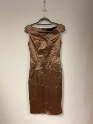 Beige / brown satin midi bodycon dress, Coast, Size 8