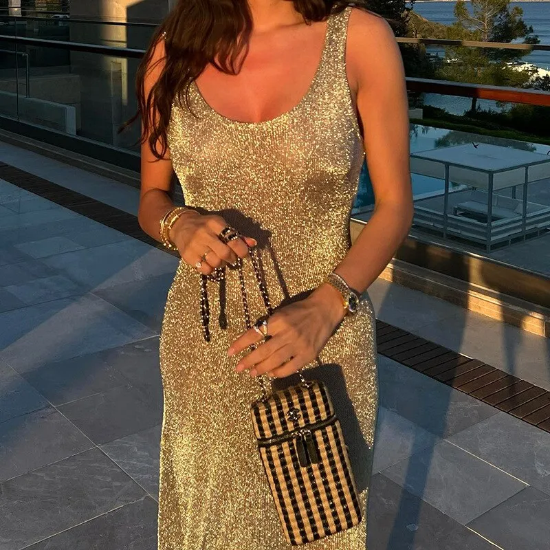 BerriesJam - Bright Silk Backless Sleeveless Evening Outfits Bodycon Dress