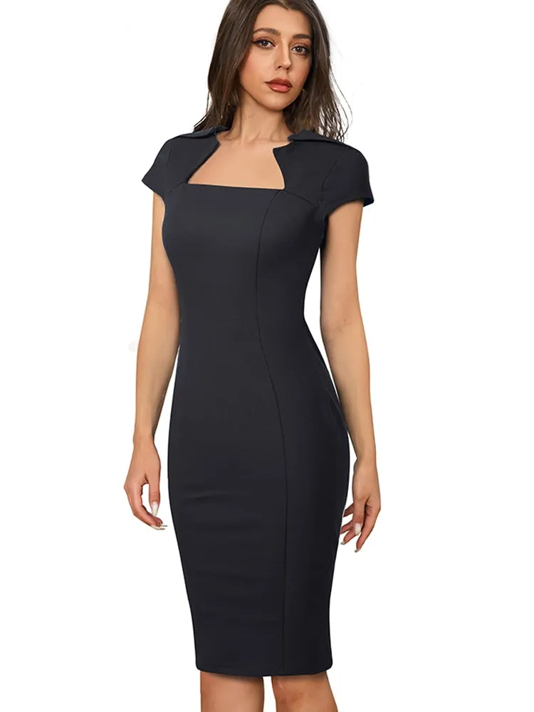 BerriesJam - Classy Square Collar Formal Business Bodycon Dress
