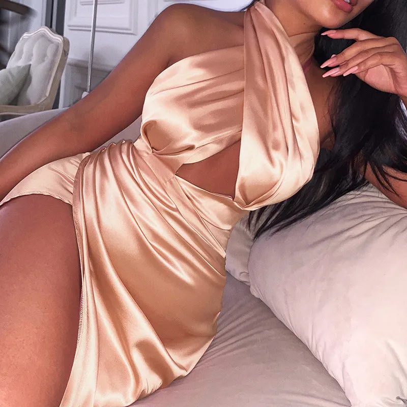 BerriesJam - Satin Elegant Hollow Out Backless Bodycon Midi Dress