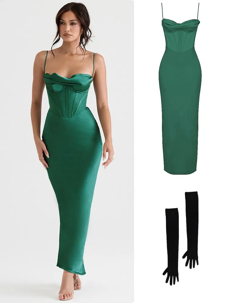 BerriesJam - Satin Maxi Bodycon Wedding Guest Dress