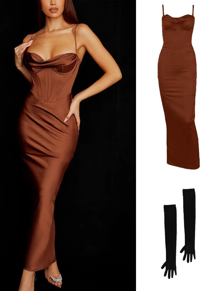 BerriesJam - Satin Maxi Bodycon Wedding Guest Dress