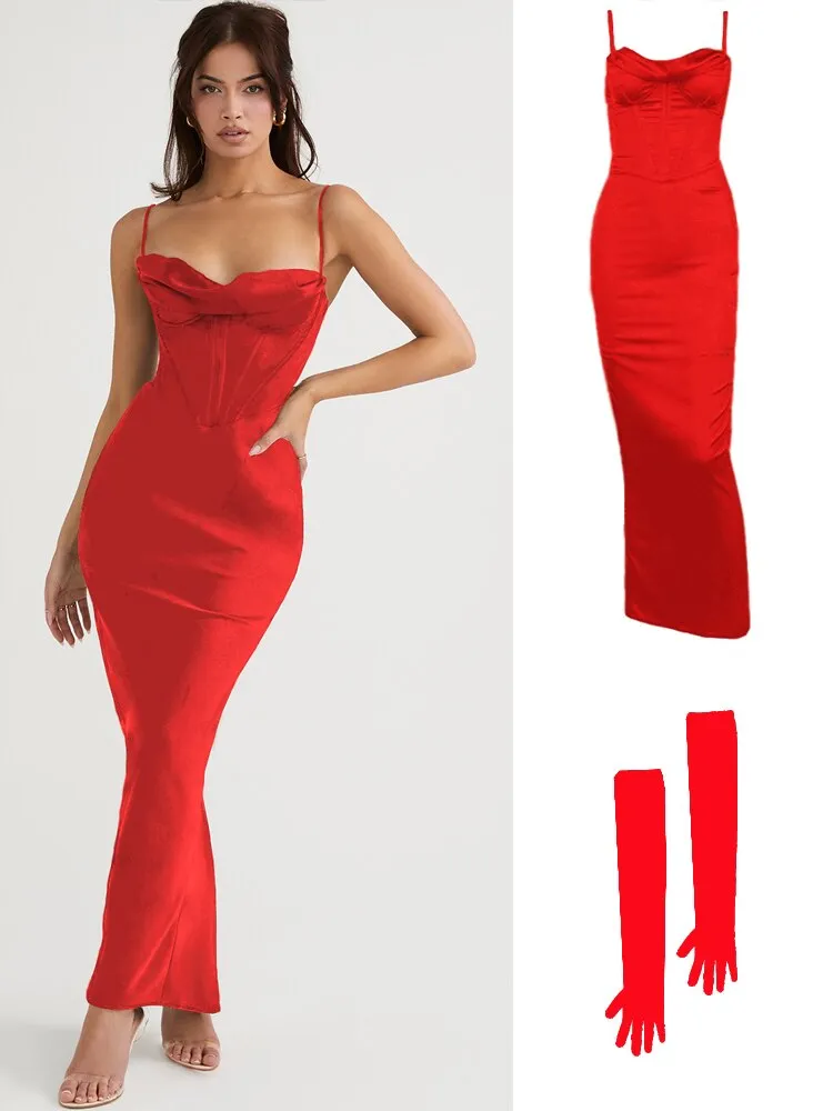 BerriesJam - Satin Maxi Bodycon Wedding Guest Dress