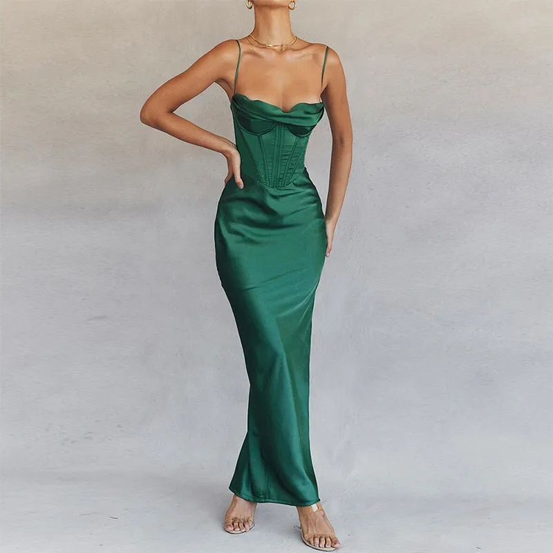 BerriesJam - Satin Maxi Bodycon Wedding Guest Dress