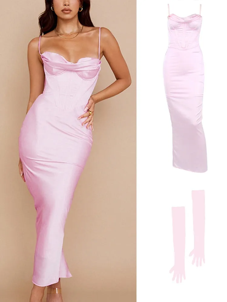 BerriesJam - Satin Maxi Bodycon Wedding Guest Dress