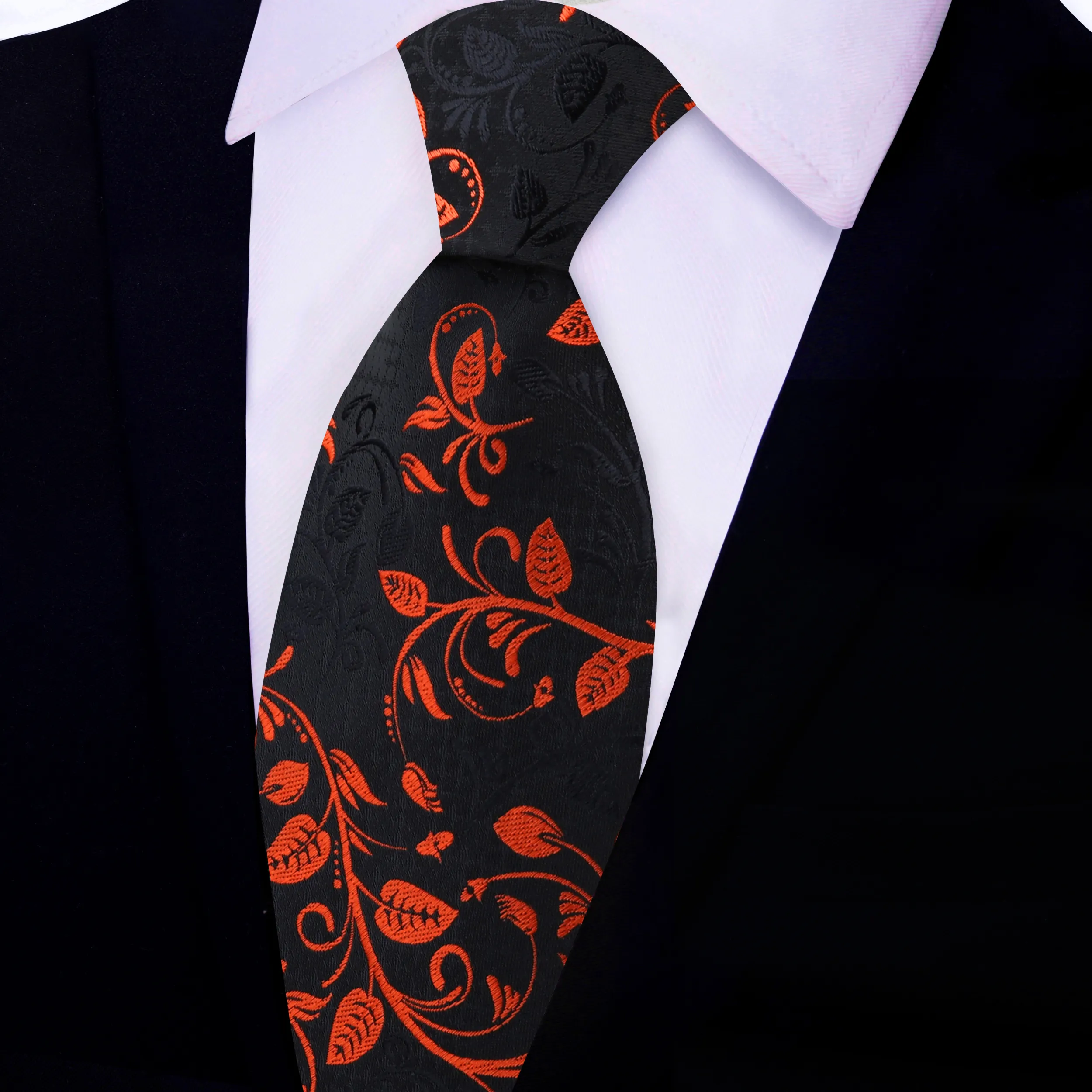Black & Orange Copper Vines Necktie