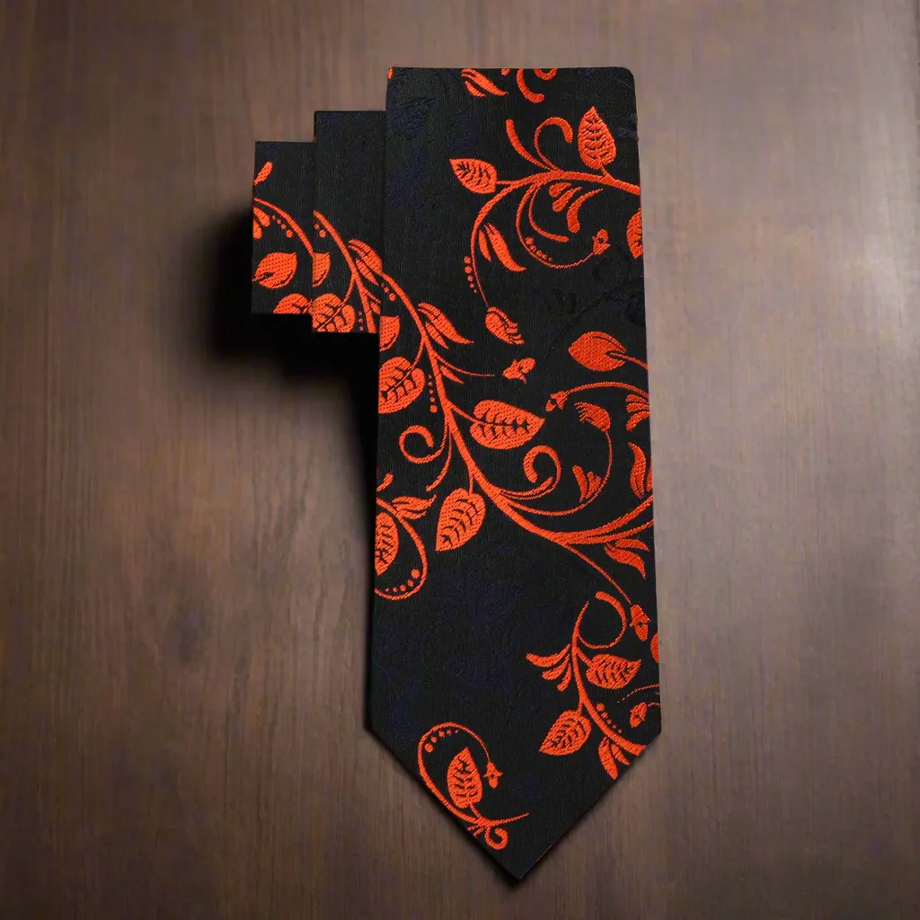 Black & Orange Copper Vines Necktie