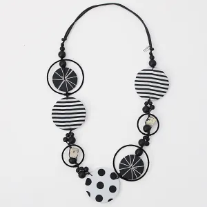Black and White Fabric Disk Marina Necklace