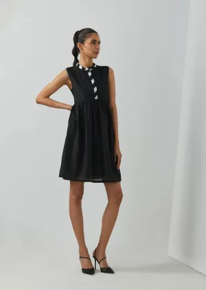 Black Chanderi Amore Placket Short Dress