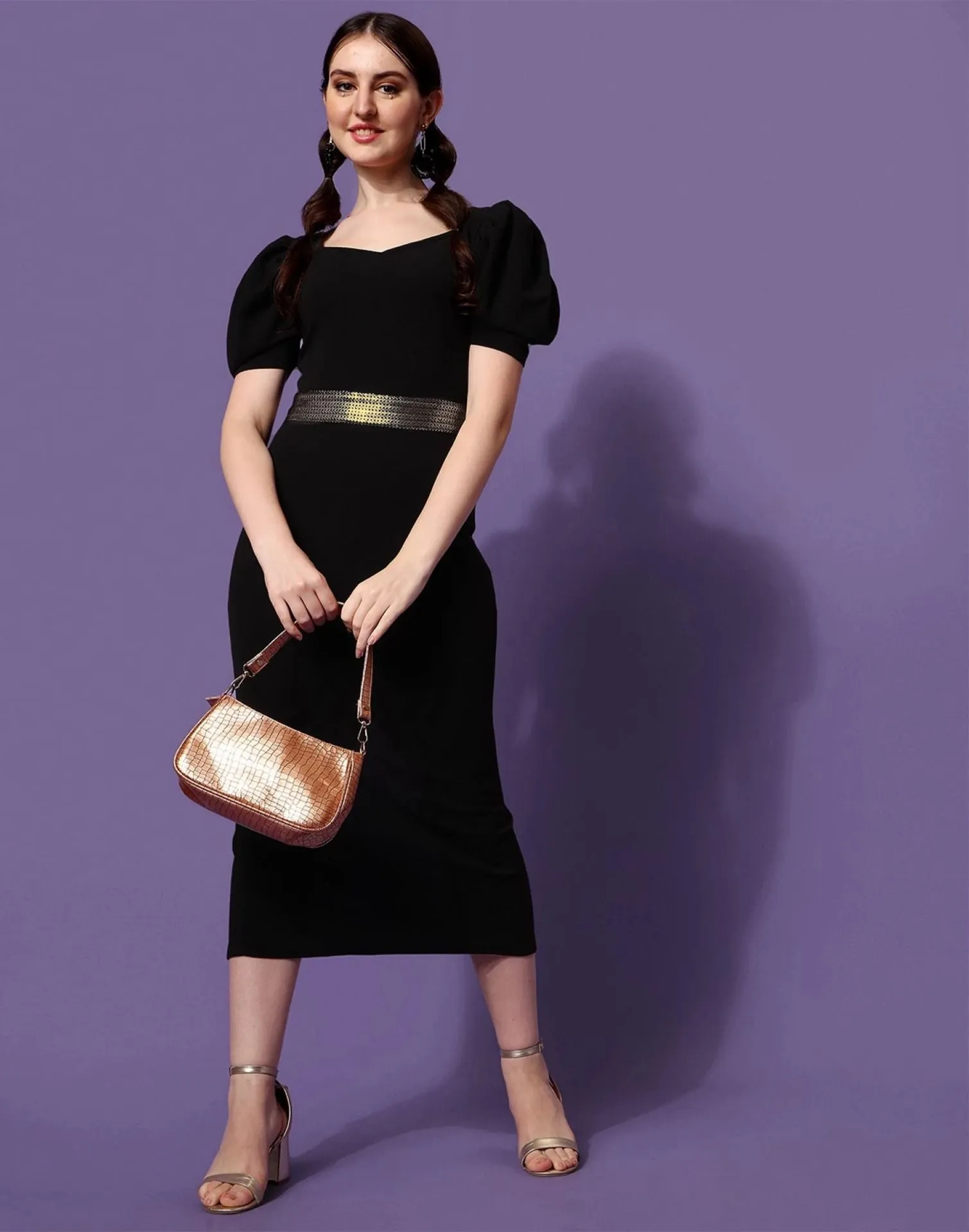 Black Cow Sleeve Bodycon Dress