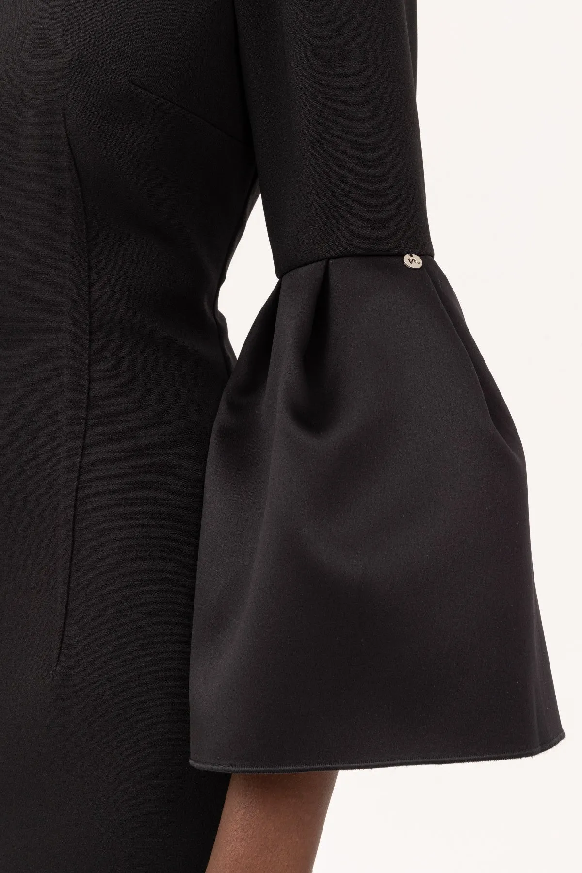 Black crepe crystal midi dress