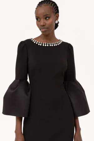 Black crepe crystal midi dress