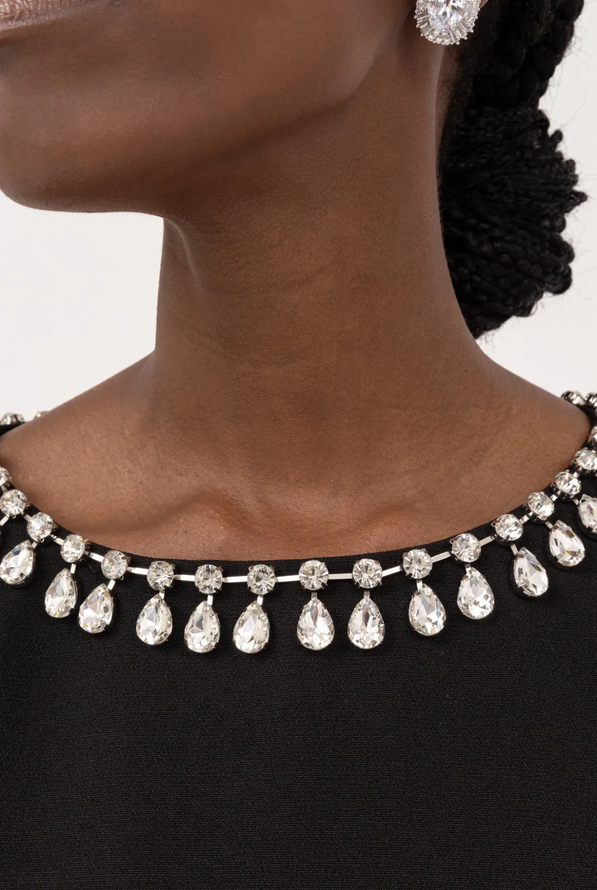Black crepe crystal midi dress