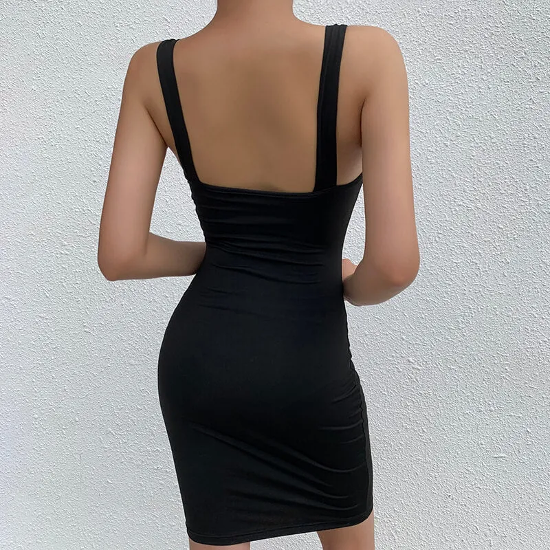 Black Letter Print Bodycon Backless Sun Dress