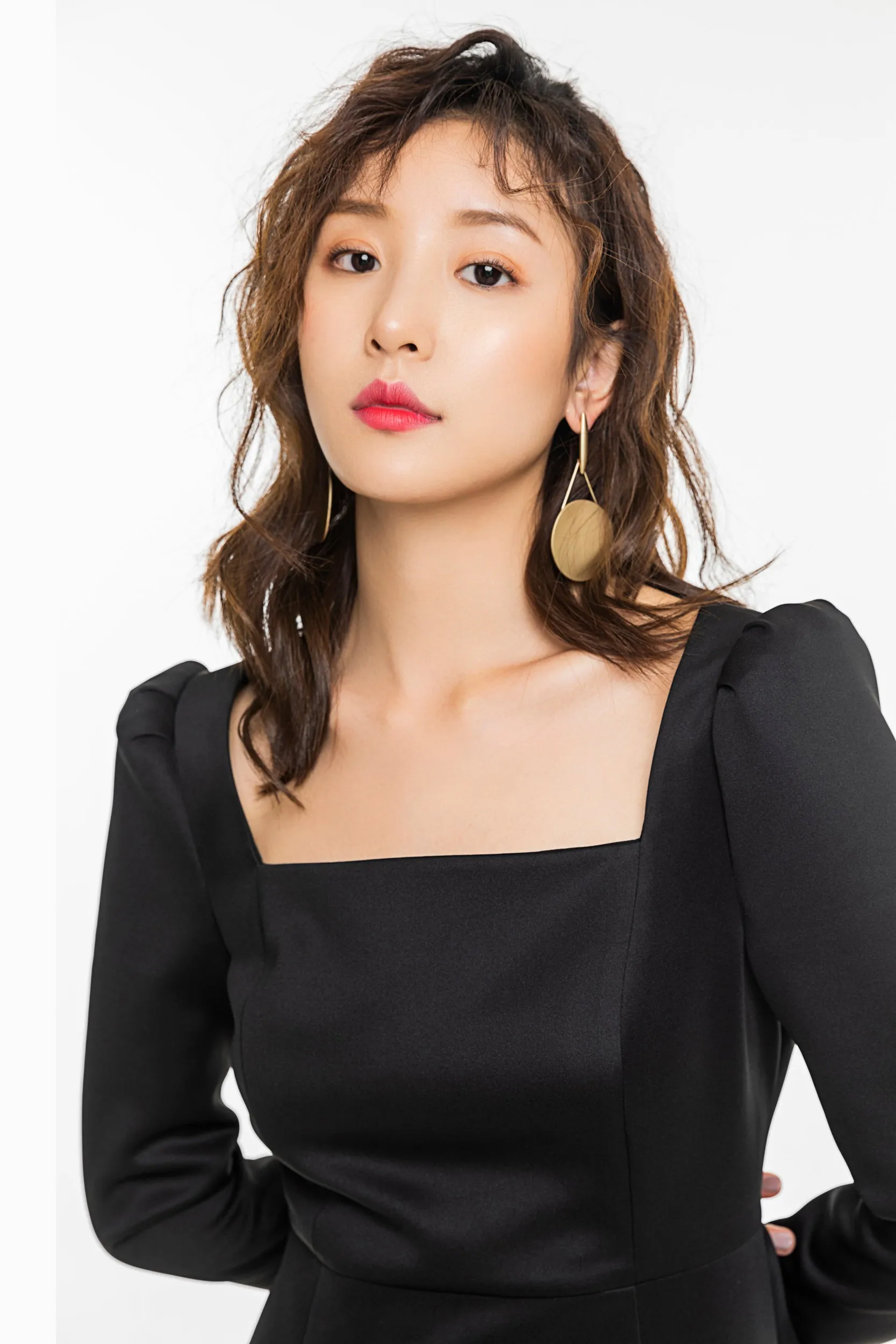 Black Square Collar Black Dress