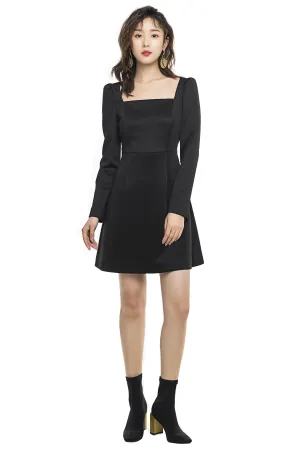 Black Square Collar Black Dress
