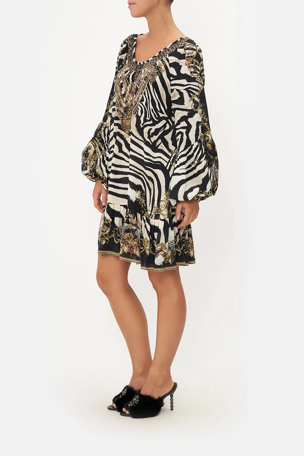 BLOUSON SLEEVE A LINE FRILL DRESS EARN YOUR STRIPES