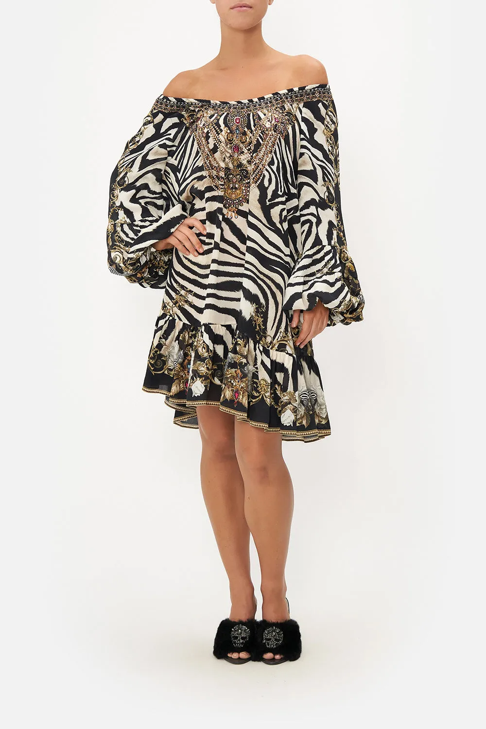 BLOUSON SLEEVE A LINE FRILL DRESS EARN YOUR STRIPES