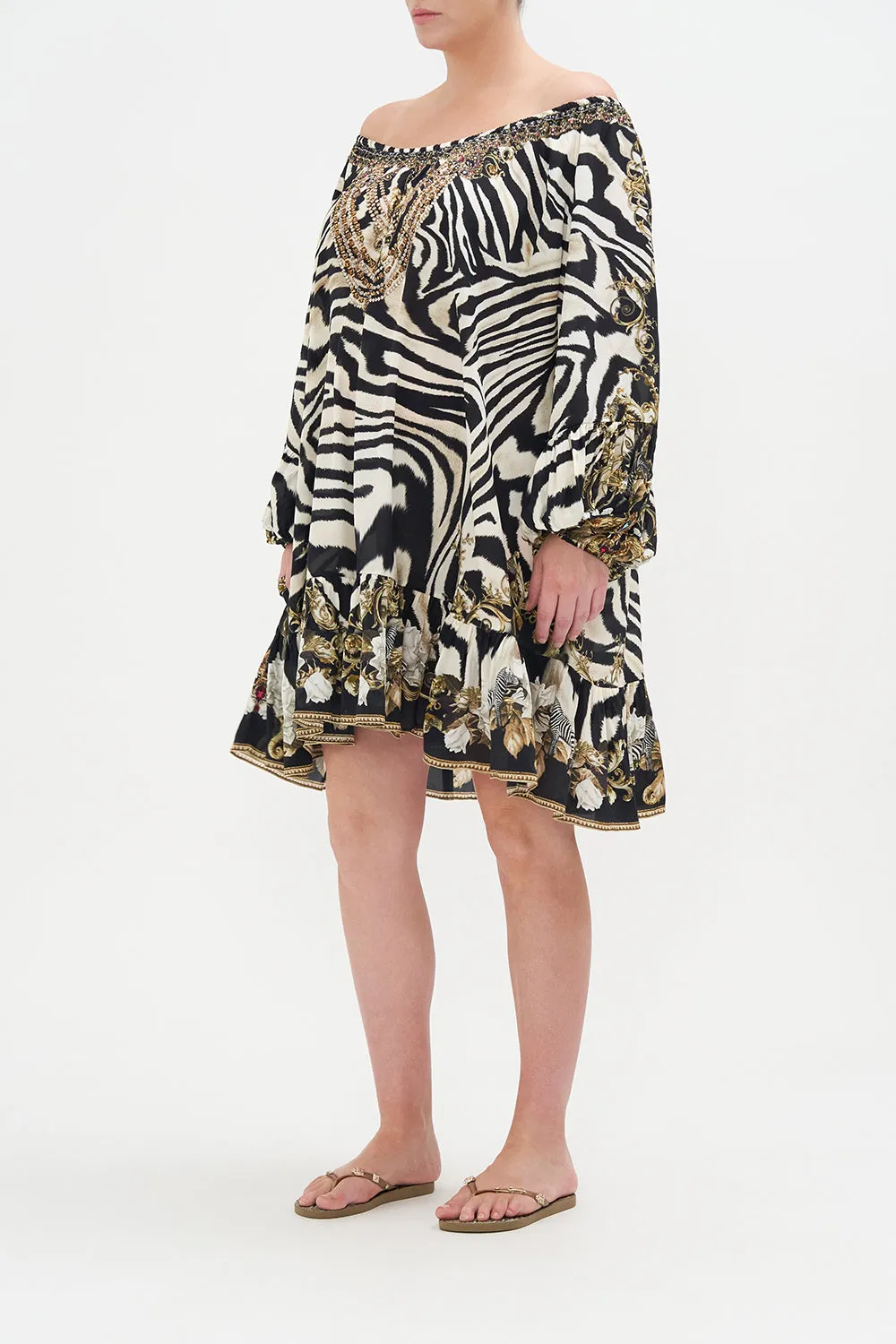 BLOUSON SLEEVE A LINE FRILL DRESS EARN YOUR STRIPES
