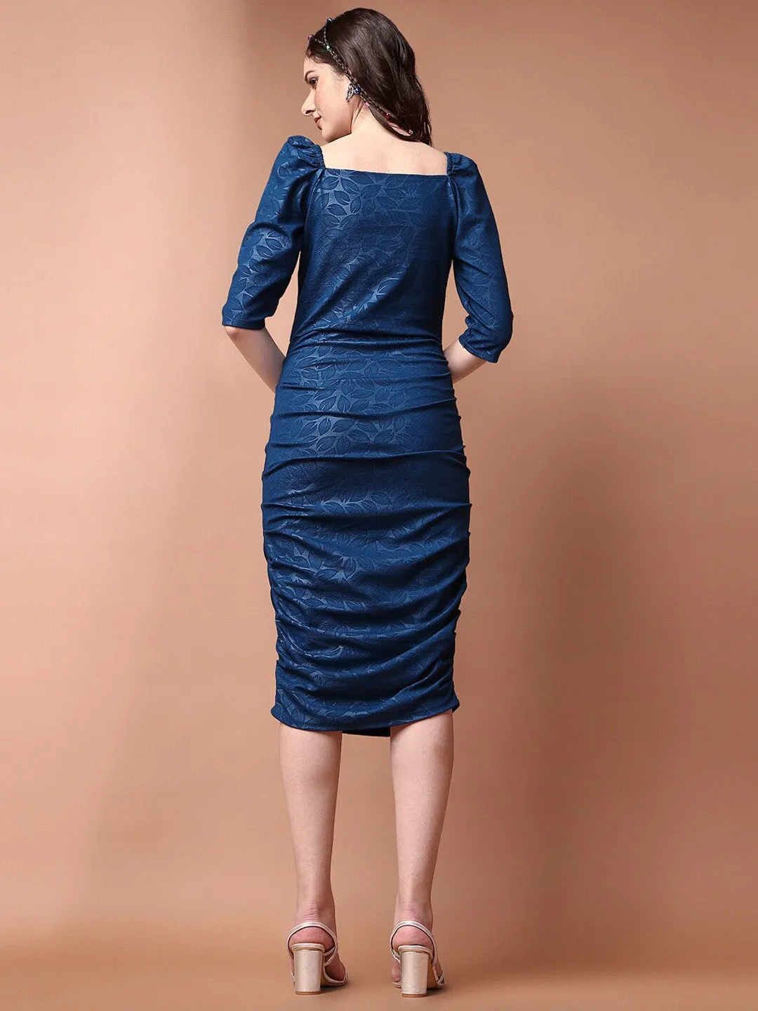 Blue Sweetheart Puff Sleeve Dress
