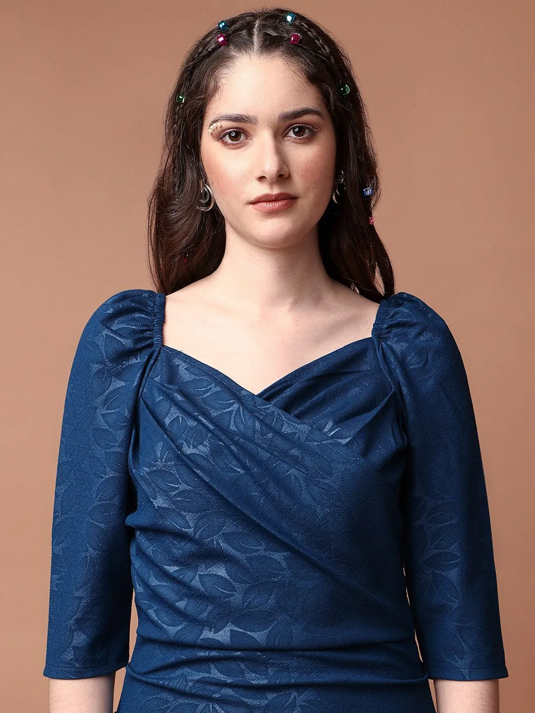 Blue Sweetheart Puff Sleeve Dress