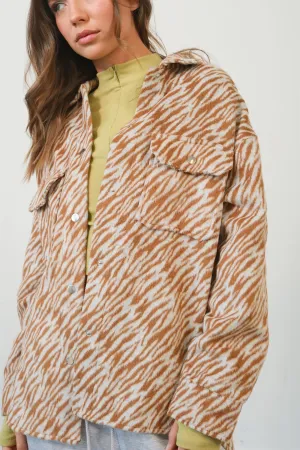 Blue Zone Planet |  HYFVE Zebra Print Snap Down Long Sleeve Shacket