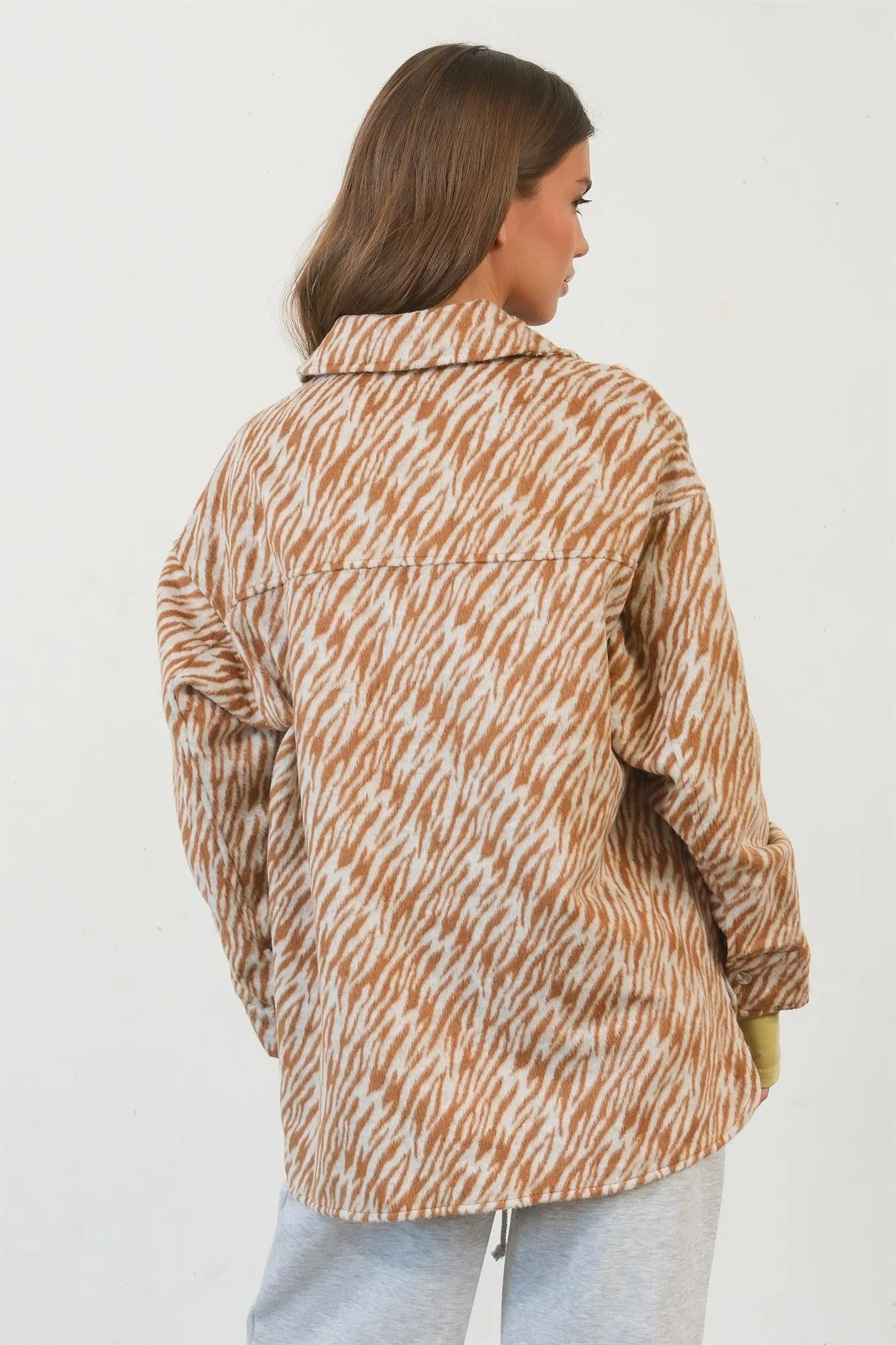 Blue Zone Planet |  HYFVE Zebra Print Snap Down Long Sleeve Shacket