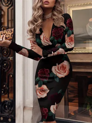 Bodycon Modern Dress Knee Length Dress Black And White White Yellow Long Sleeve Leopard Ruched Winter Fall Autumn V Neck Fashion Winter Dress Fall Dress  S M L XL 2XL for Women