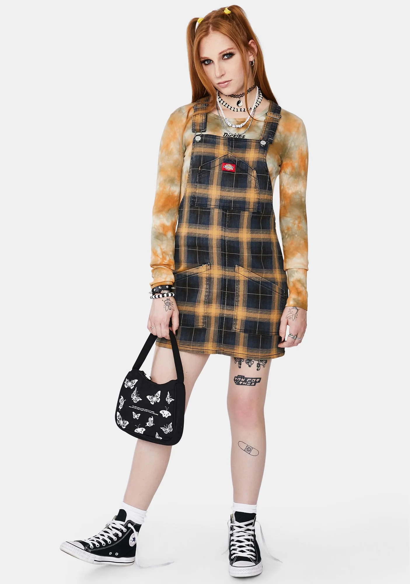 Brown Plaid Overall Mini Dress