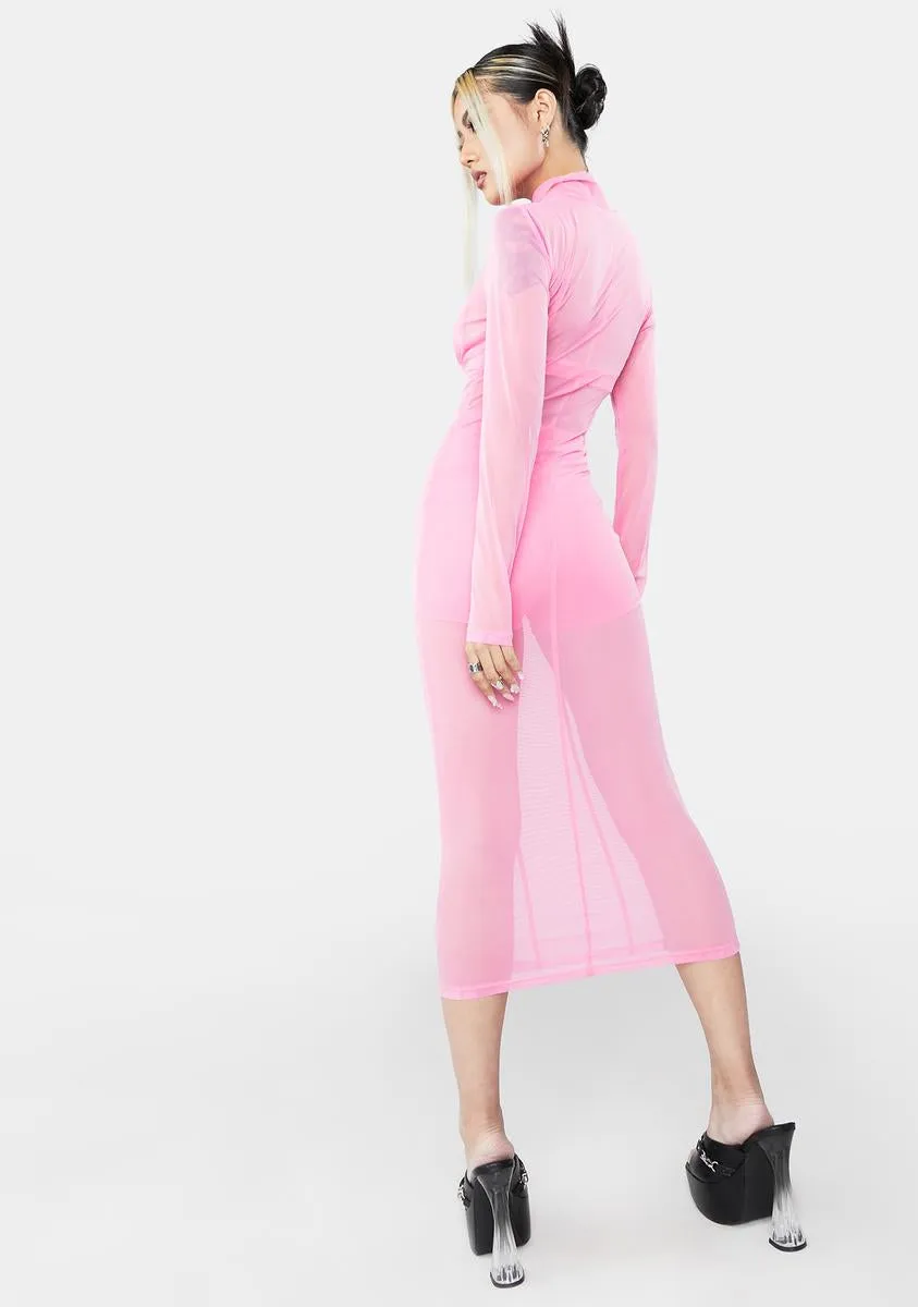 Bubblegum Hot To Touch Mesh Midi Dress