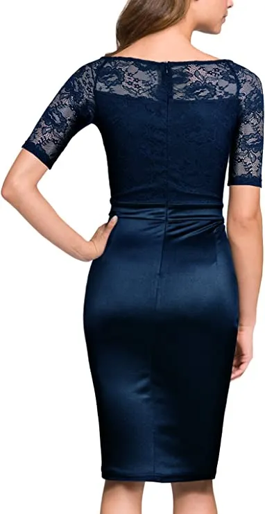 Burgundy Women's Short Sleeve Colorblock Sheath Pencil Business Church Dress - Mmondschein