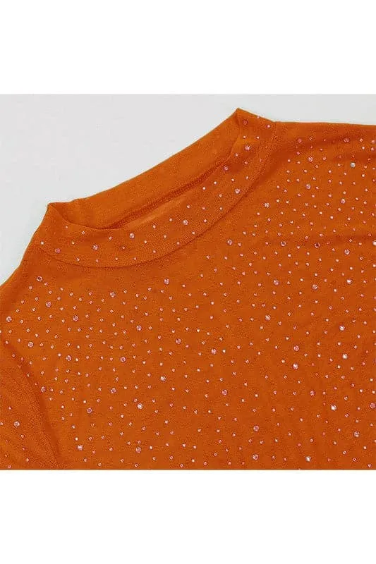 BY097 Rhinestones Mesh Mini Dress