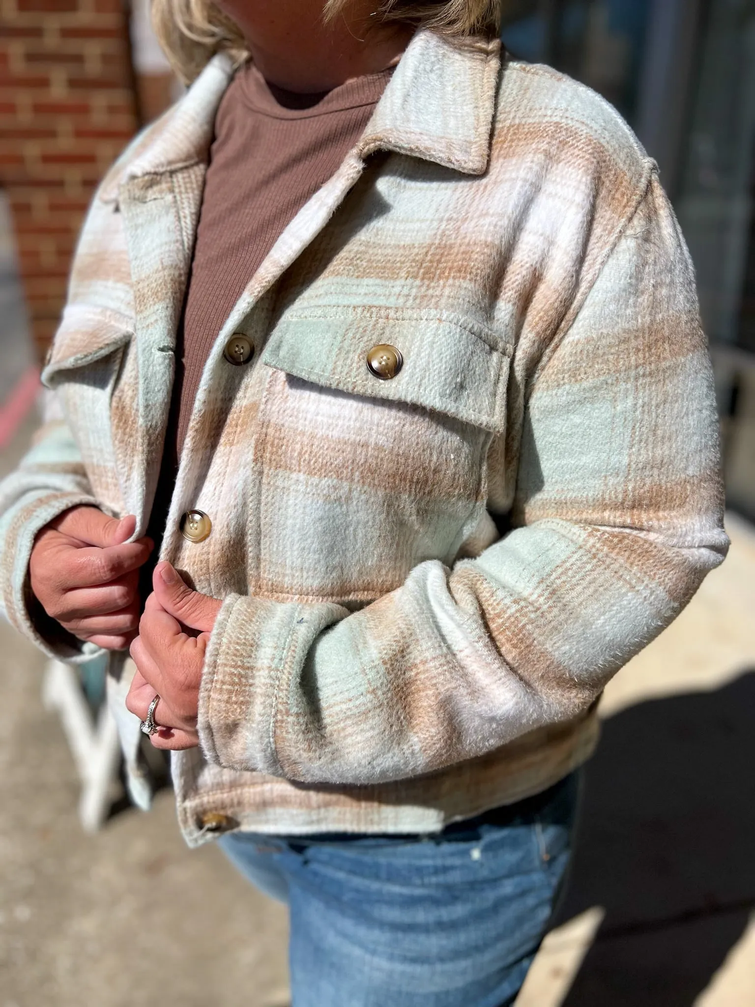 Calling Your Name Plus Size Pistachio Mix Plaid Shacket