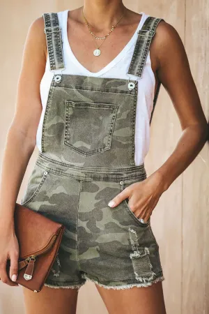 Camo Pocketed Overall Shorts
