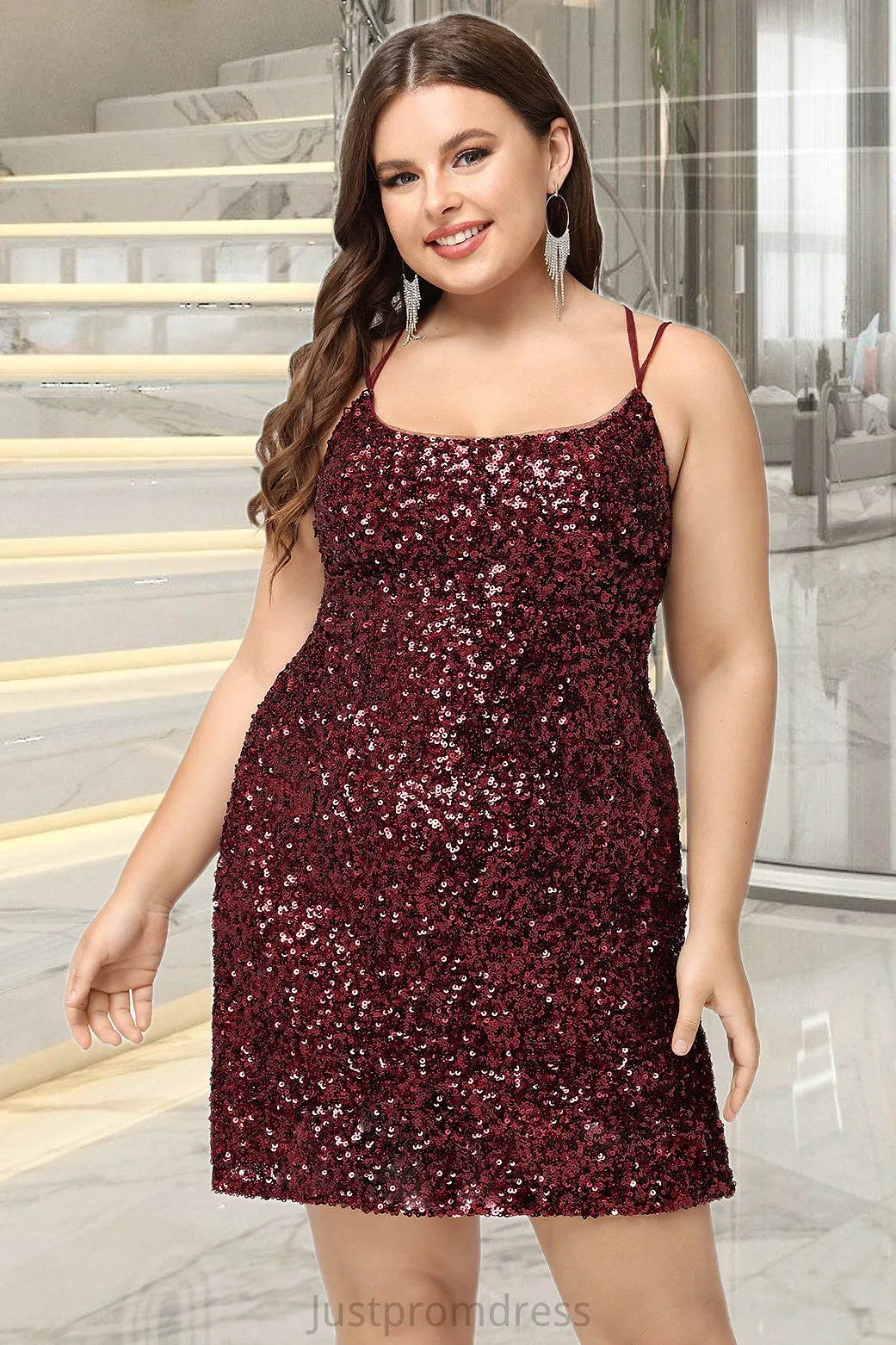 Carla Bodycon Scoop Short/Mini Sequin Homecoming Dress With Sequins HHP0020489